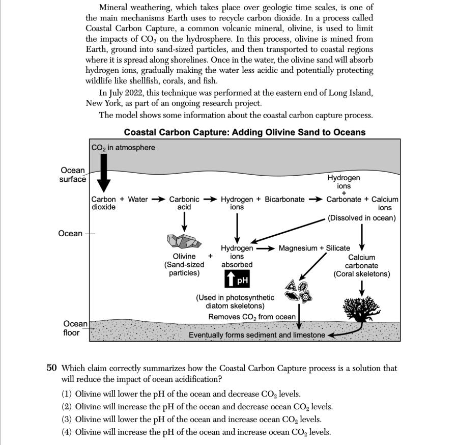 August 2025 Earth and Space Sciences Regents question 50, Atmospheric Carbon Dioxide cluster