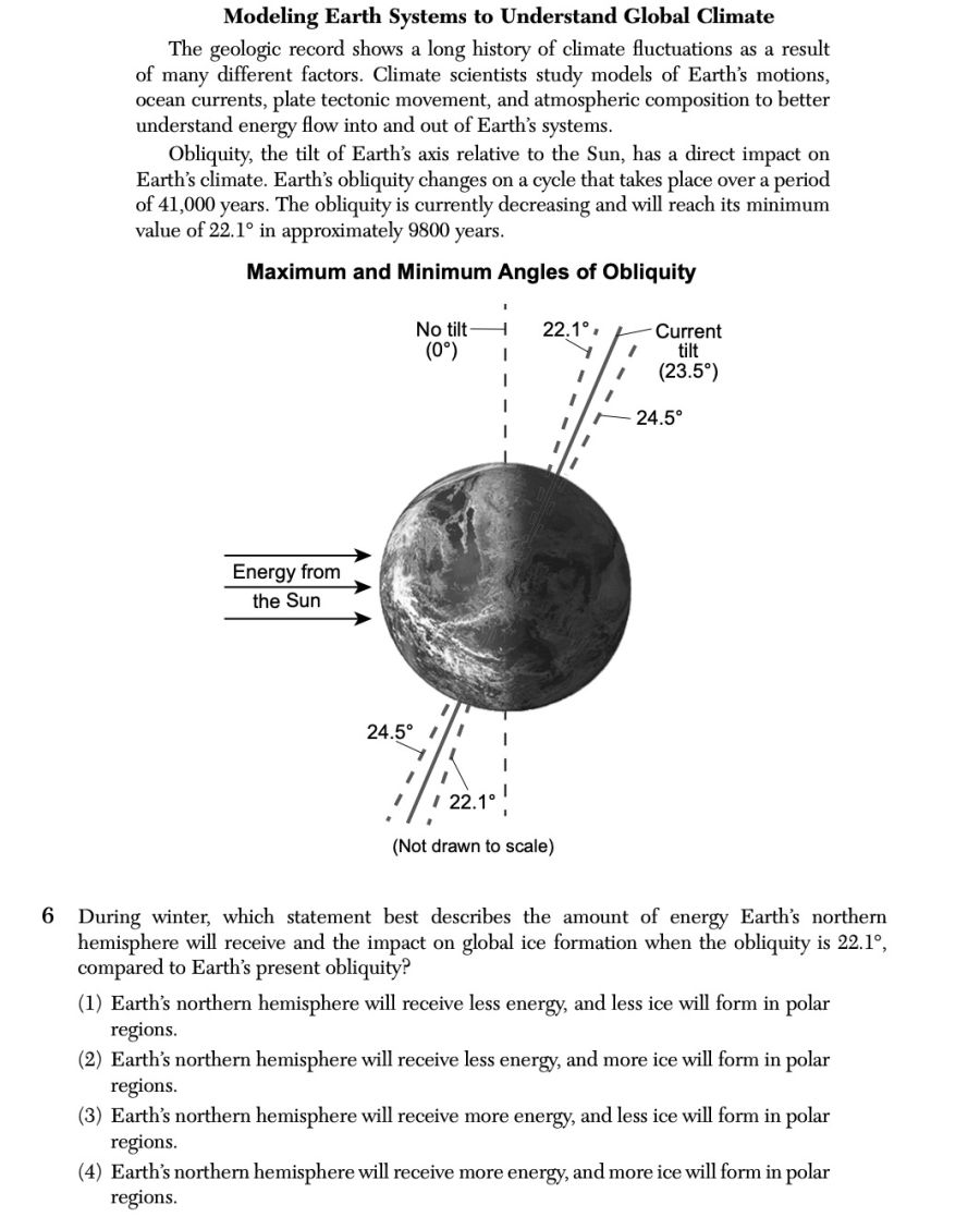 June 2025 Earth and Space Sciences Regents question 6, Modeling Earth Systems to Understand Global Climate cluster