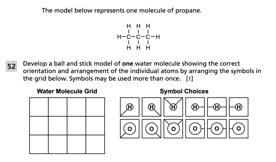 Spring 2024 Grade 8 Science Test question 52, The Chemistry of Propane cluster