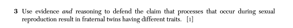 January 2026 Biology Regents question 3, Two Kinds of Twins cluster