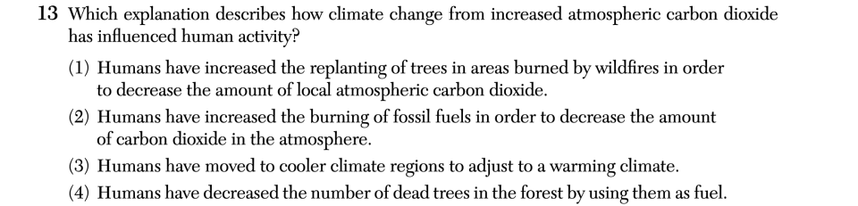 June 2025 Earth and Space Sciences Regents question 13, The Carbon Cycle cluster