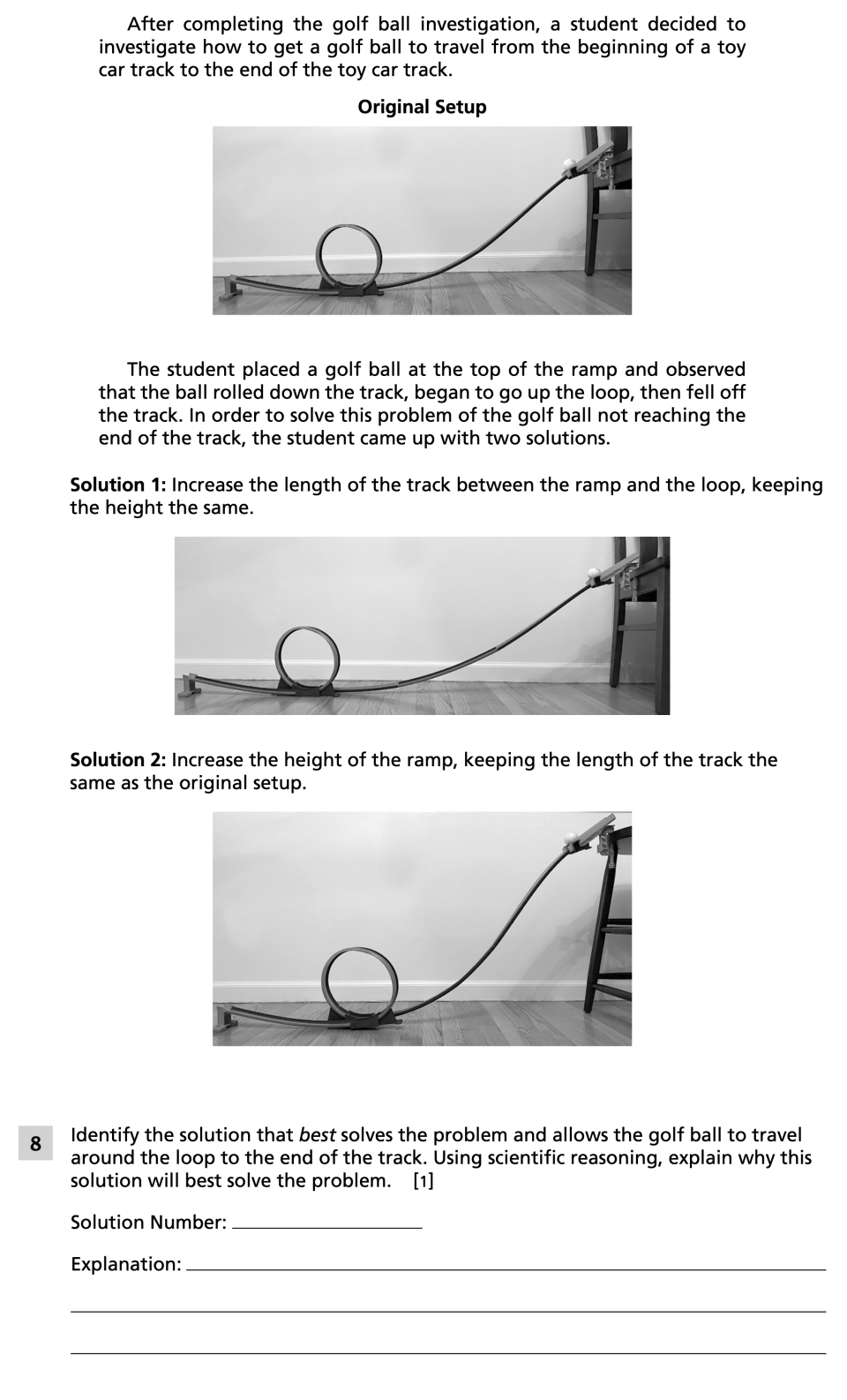 Spring 2024 Grade 5 Science Test question 8, Motion of Golf Balls cluster
