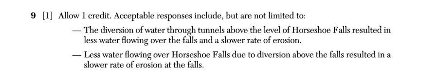 Answer key: August 2025 Earth and Space Sciences Regents question 9, The Power of Water cluster