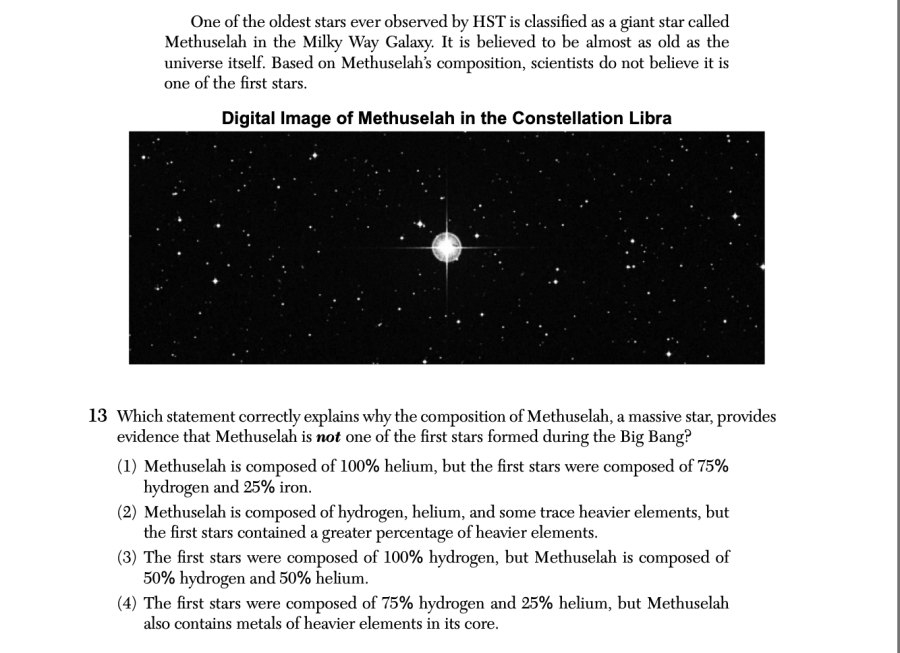 August 2025 Earth and Space Sciences Regents question 13, Telescopes and the History of the Universe cluster