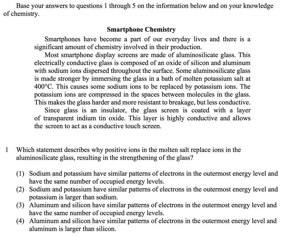 Smartphone Chemistry Sample Cluster, question 1