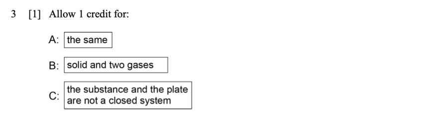 Answer key: Investigating Chemical Reactions Sample Cluster, question 3