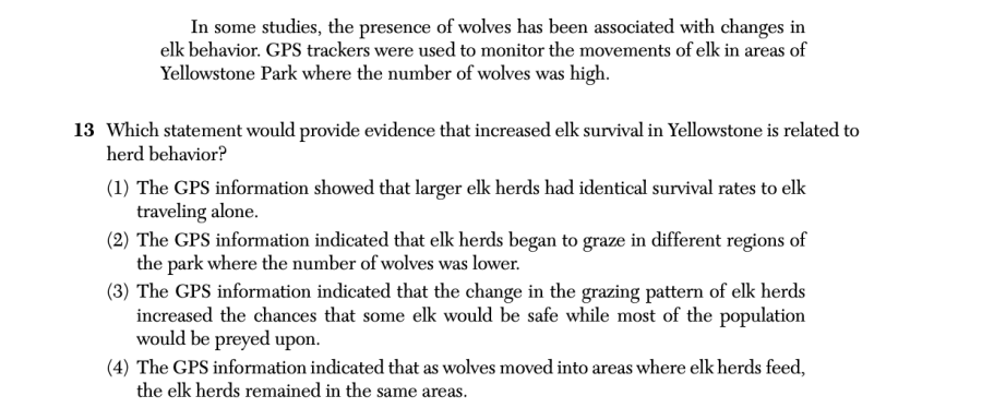 January 2026 Biology Regents question 13, Keystone Species Rule cluster