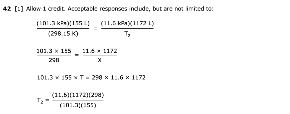 Answer key: August 2026 Chemistry Regents question 42, Parade of Balloons cluster