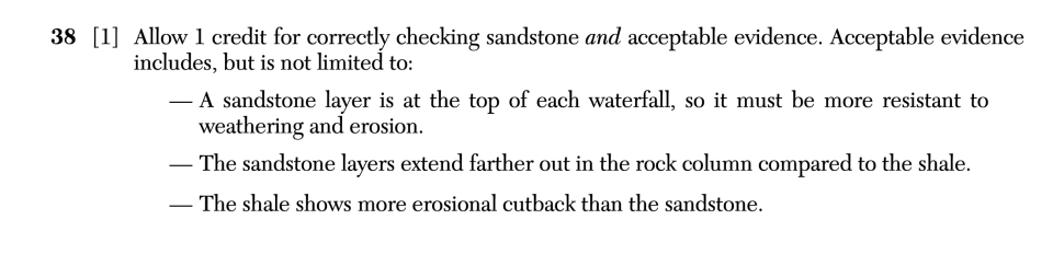 Answer key: January 2026 Earth and Space Sciences Regents question 38, Mount Morris Dam in Letchworth State Park cluster