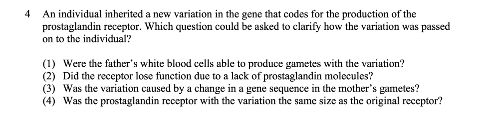 Prostaglandins Sample Cluster, question 4