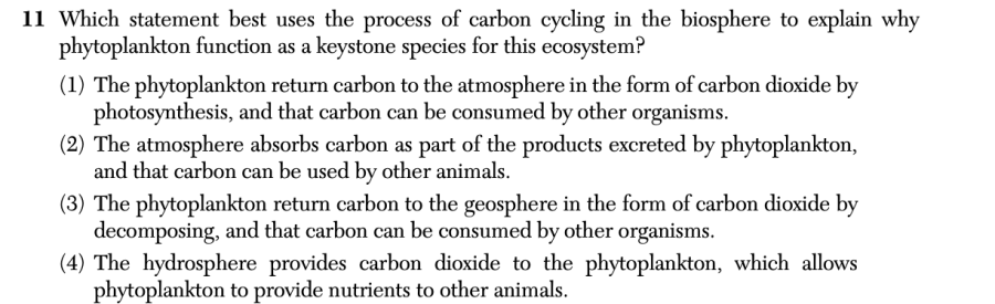 January 2026 Biology Regents question 11, Keystone Species Rule cluster