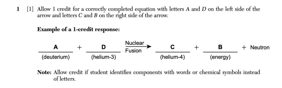 Answer key: August 2025 Earth and Space Sciences Regents question 1, Energy in the Sun cluster