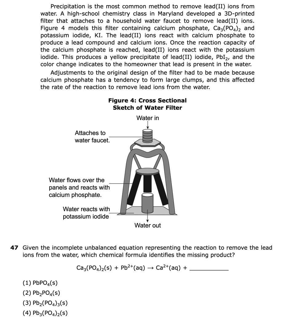 August 2026 Chemistry Regents question 47, Safe Transport of Drinking Water cluster