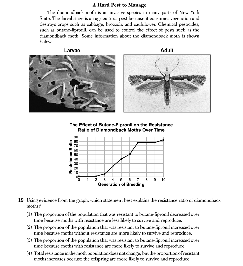 January 2026 Biology Regents question 19, A Hard Pest to Manage cluster