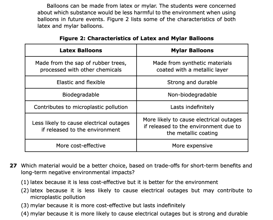 June 2026 Chemistry Regents question 27, Balloon Arches cluster