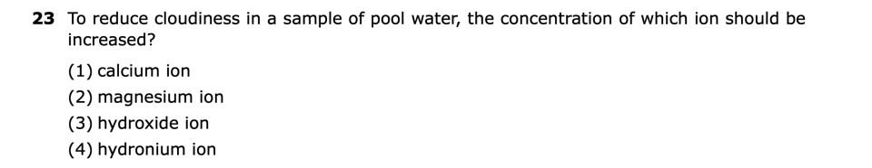 August 2026 Chemistry Regents question 23, Pool Water Chemistry cluster