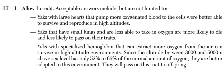 Answer key: June 2025 Biology Regents question 17, Organisms of the Tibetan Plateau cluster