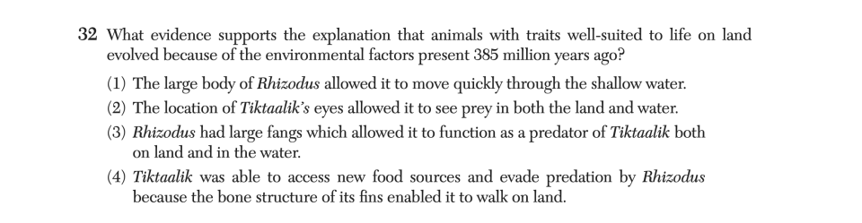 June 2025 Biology Regents question 32, Limb Evolution cluster