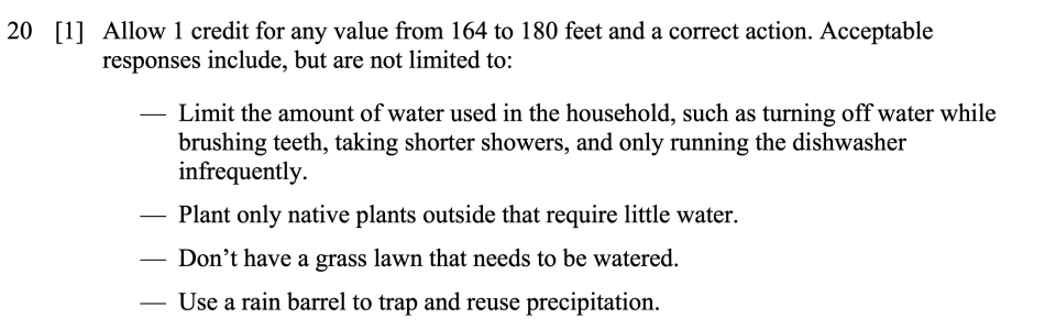 Answer key: Spring 2024 Grade 8 Science Test question 20, Reservoirs and Town Water Districts cluster