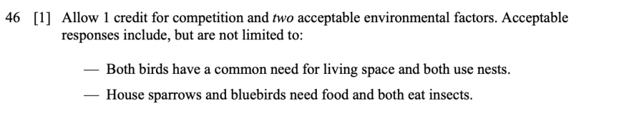 Answer key: Spring 2024 Grade 8 Science Test question 46, Ecosystem of the Eastern Bluebird cluster