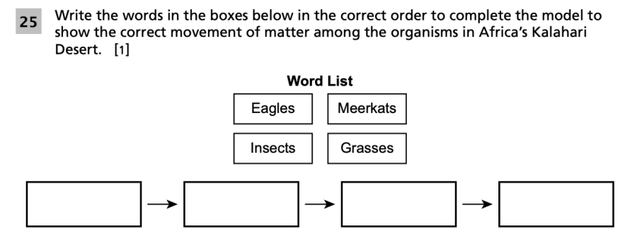 Spring 2024 Grade 5 Science Test question 25, Meerkats cluster