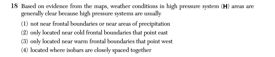 June 2026 Earth and Space Sciences Regents question 18, Conditions of a Polar Vortex Event cluster