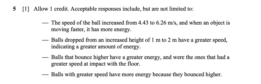 Answer key: Spring 2024 Grade 5 Science Test question 5, Motion of Golf Balls cluster