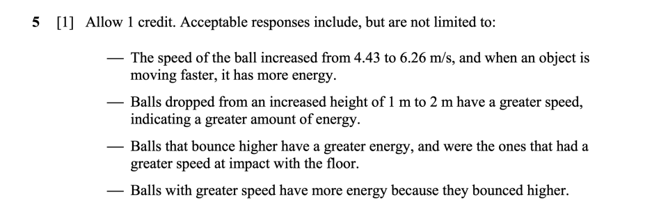 Answer key: Spring 2024 Grade 5 Science Test question 5, Motion of Golf Balls cluster