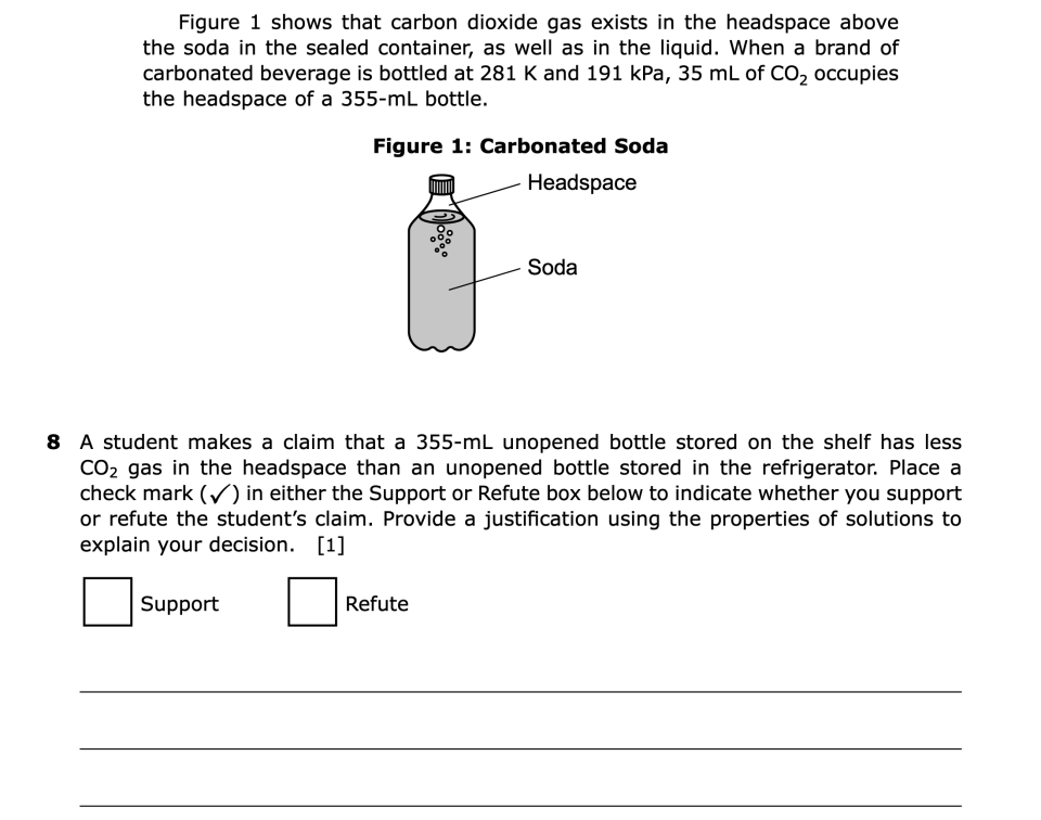 June 2026 Chemistry Regents question 8, Chemistry of Beverages cluster