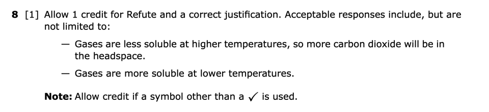 Answer key: June 2026 Chemistry Regents question 8, Chemistry of Beverages cluster