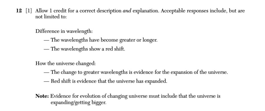 Answer key: August 2025 Earth and Space Sciences Regents question 12, Telescopes and the History of the Universe cluster