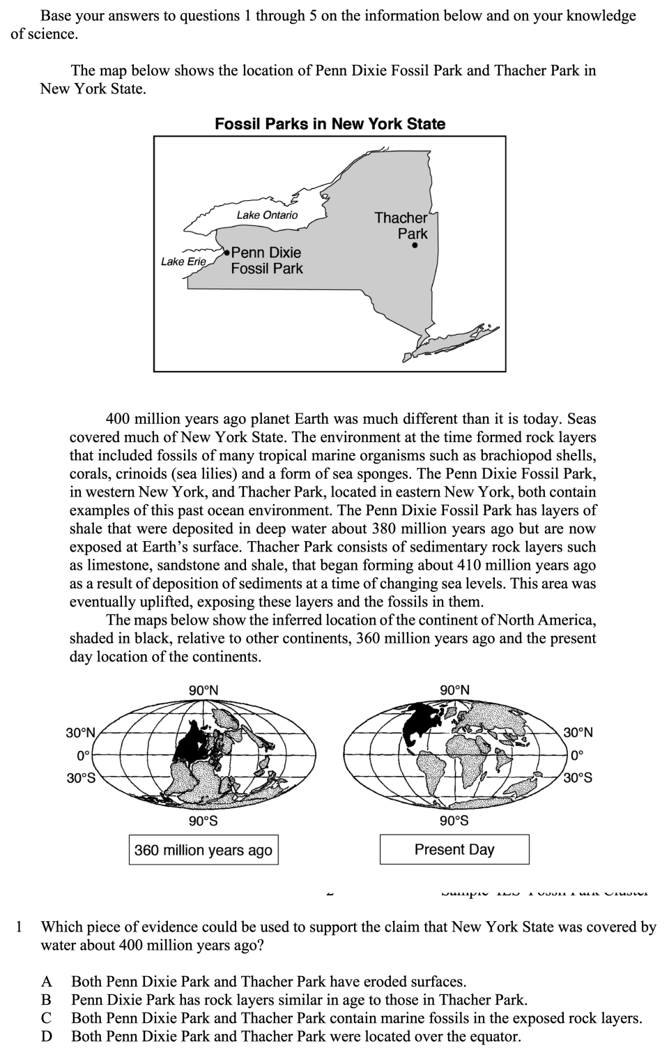 Fossil Parks in New York State Sample Cluster, question 1