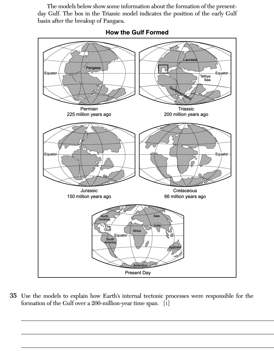 August 2026 Earth and Space Sciences Regents question 35, The Gulf cluster