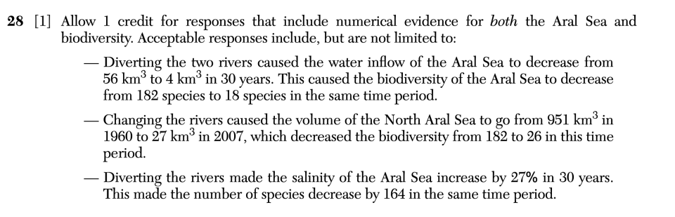 Answer key: August 2026 Earth and Space Sciences Regents question 28, The Aral Sea Region cluster