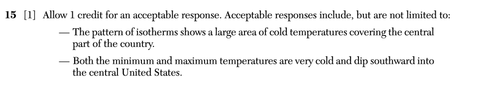 Answer key: June 2026 Earth and Space Sciences Regents question 15, Conditions of a Polar Vortex Event cluster