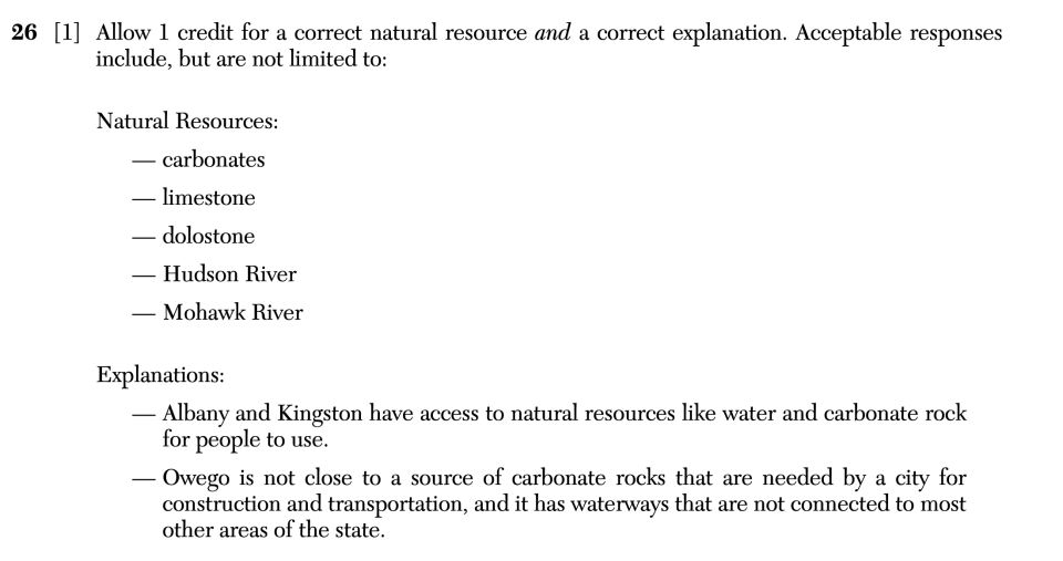 Answer key: August 2026 Earth and Space Sciences Regents question 26, Carbon Emissions in Industry cluster