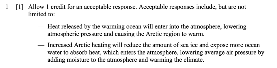 Answer key: Earth's Climate Sample Cluster, question 1