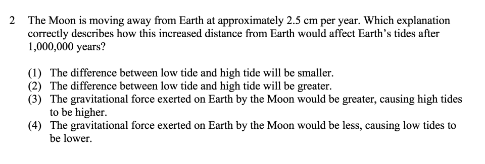 The Effect of The Moon on Earth Sample Cluster, question 2