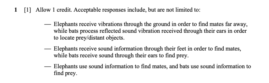 Answer key: Spring 2024 Grade 5 Science Test question 1, Animal Senses cluster