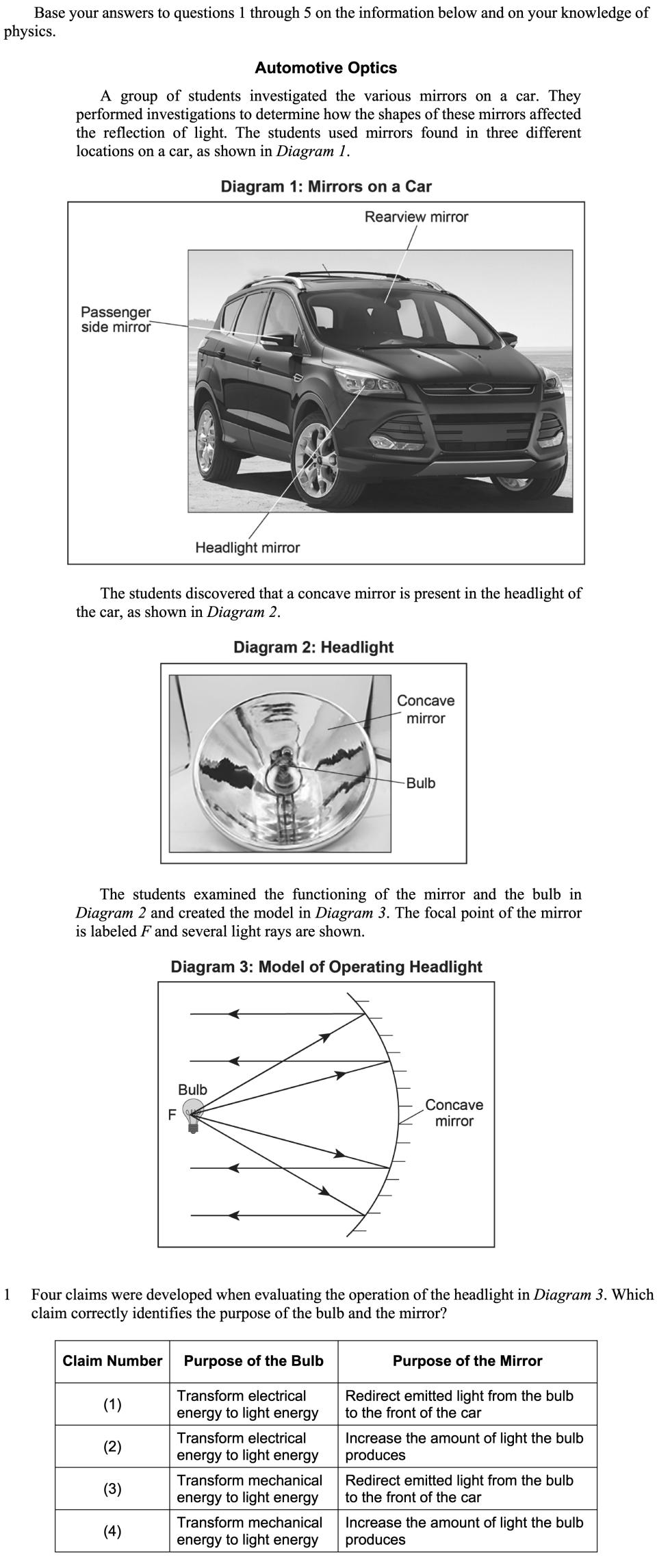 Automotive Optics Sample Cluster, question 1