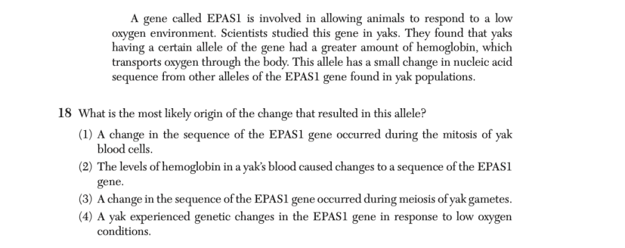 June 2025 Biology Regents question 18, Organisms of the Tibetan Plateau cluster