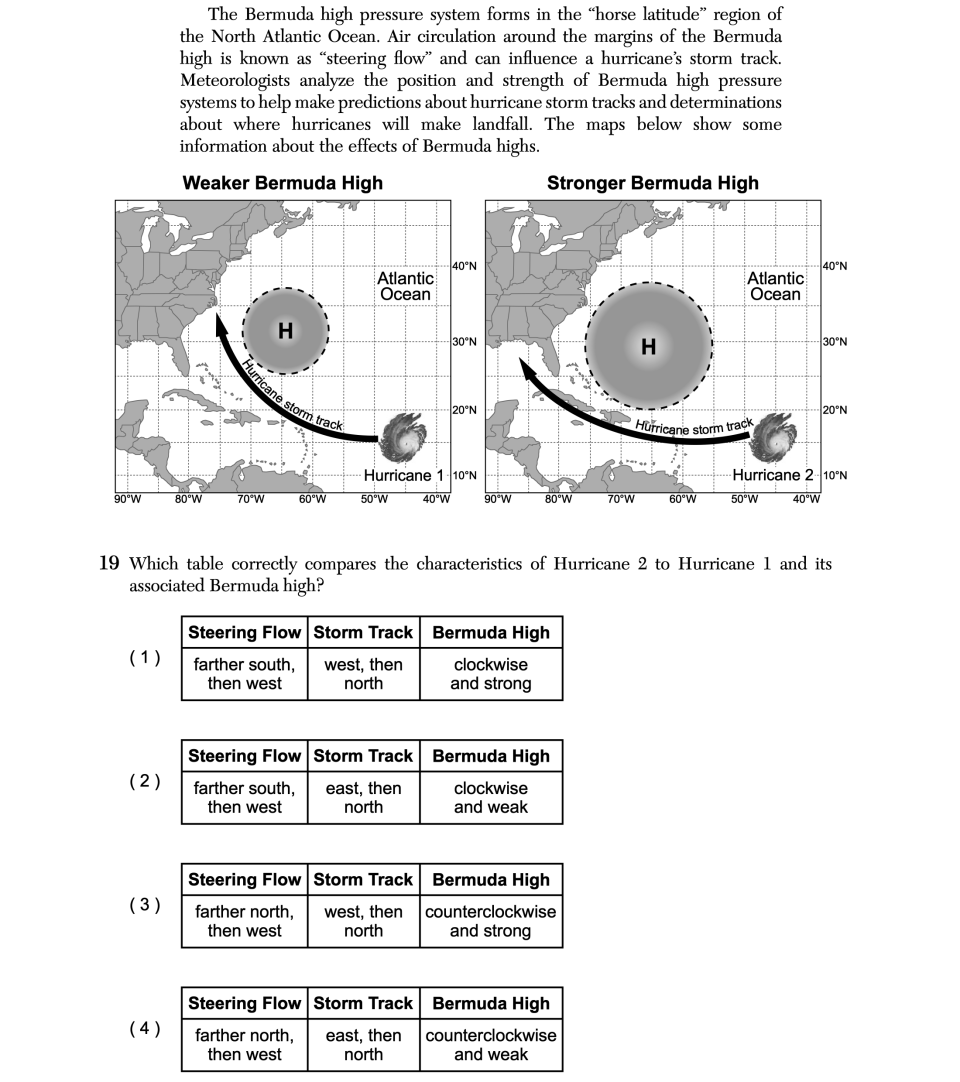 August 2025 Earth and Space Sciences Regents question 19, Horse Latitudes cluster