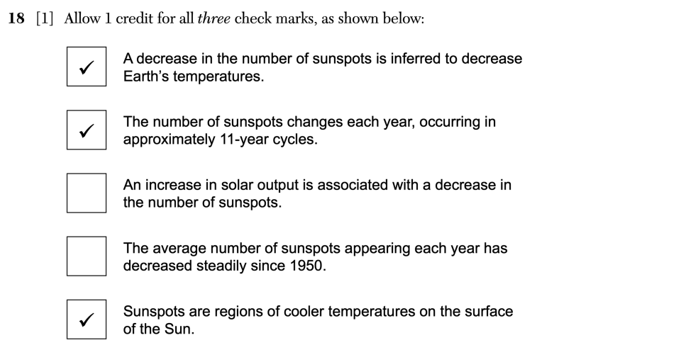 Answer key: June 2025 Earth and Space Sciences Regents question 18, Stars and the Big Bang cluster