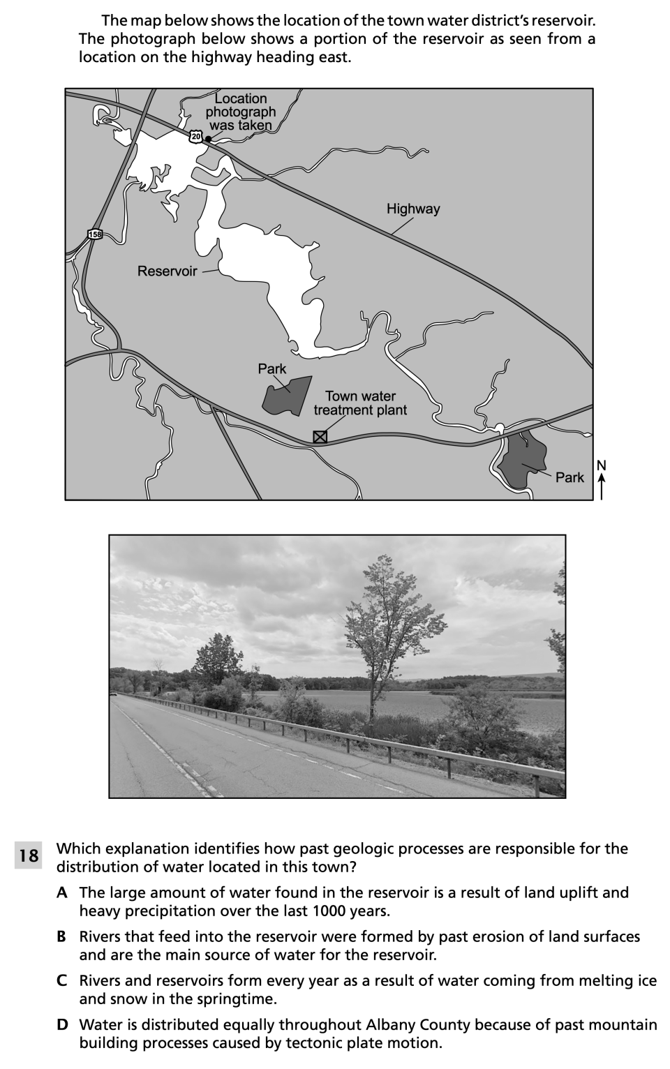 Spring 2024 Grade 8 Science Test question 18, Reservoirs and Town Water Districts cluster
