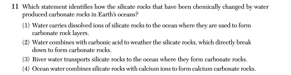 June 2026 Earth and Space Sciences Regents question 11, The Slow Carbon Cycle cluster