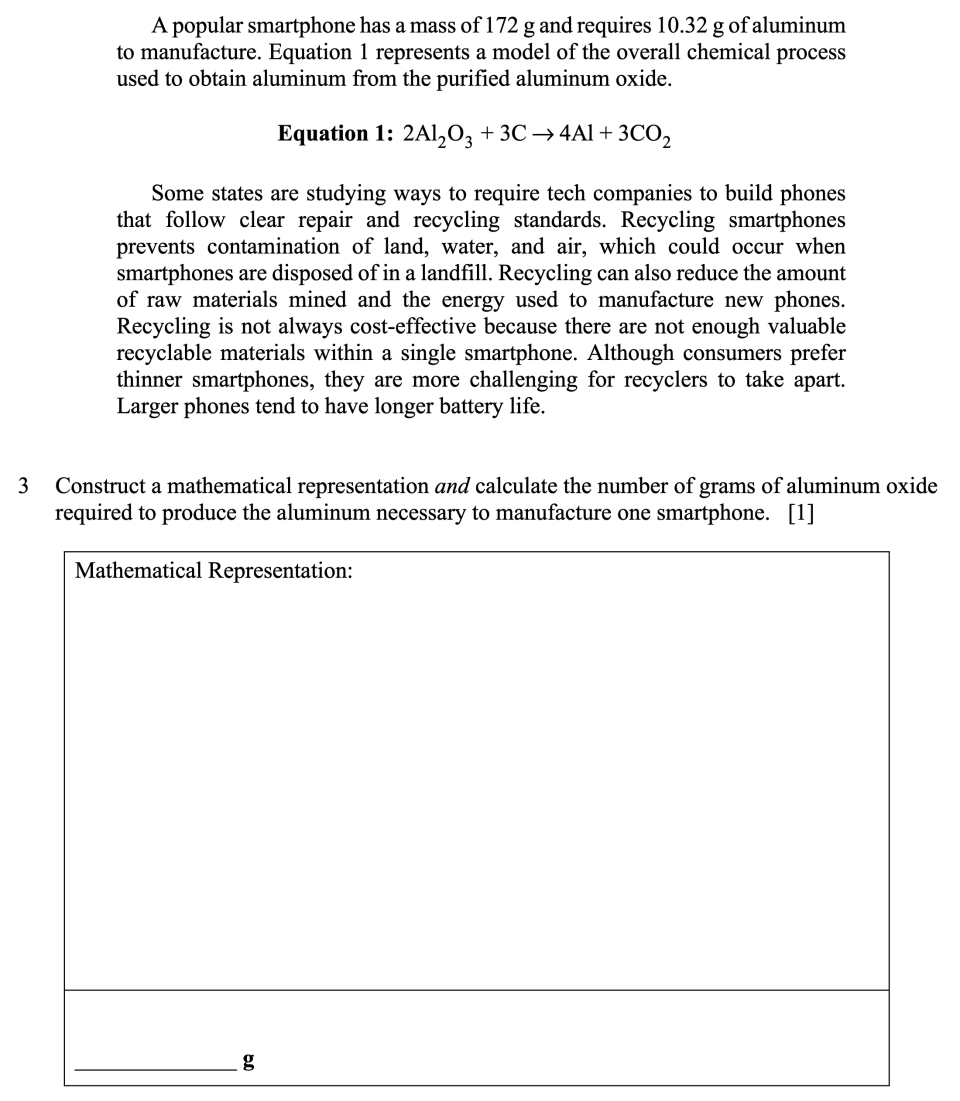 Smartphone Chemistry Sample Cluster, question 3