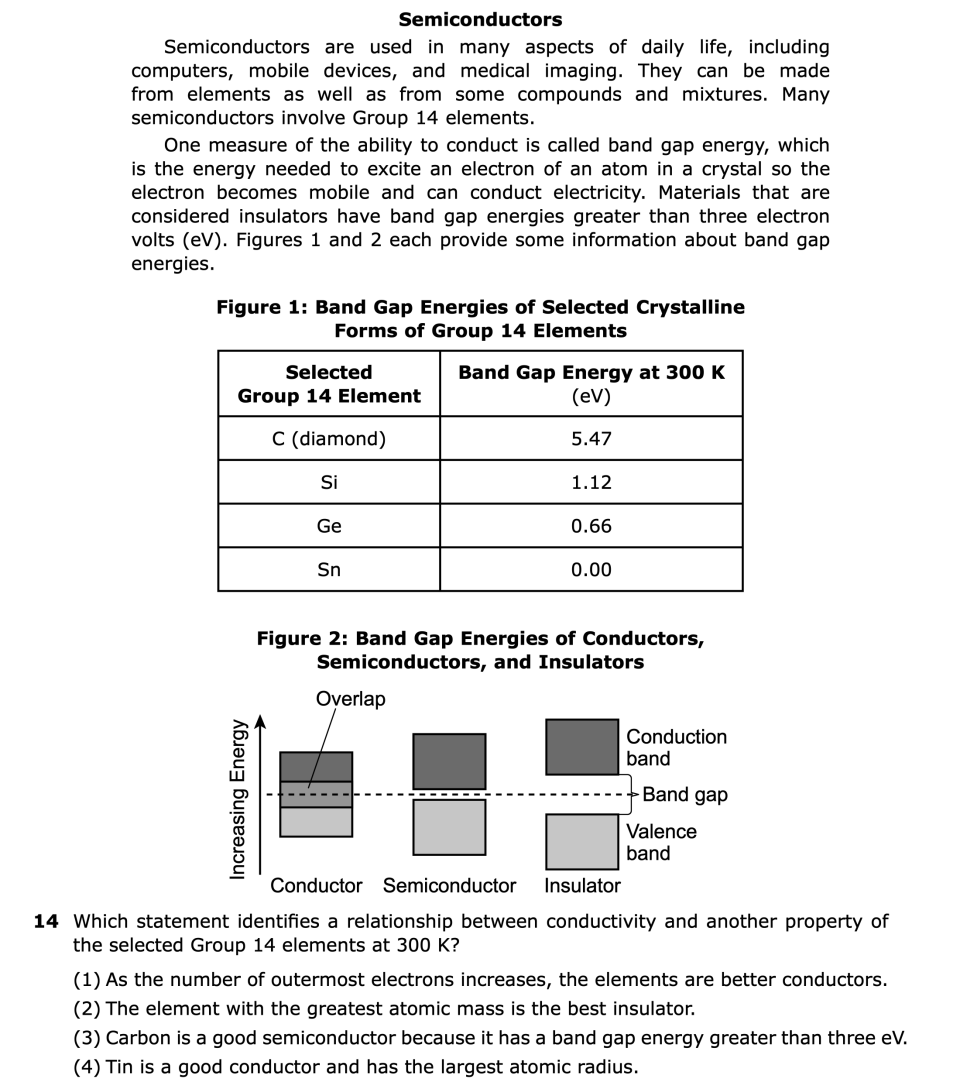 August 2026 Chemistry Regents question 14, Semiconductors cluster