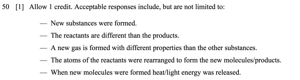 Answer key: Spring 2024 Grade 8 Science Test question 50, The Chemistry of Propane cluster