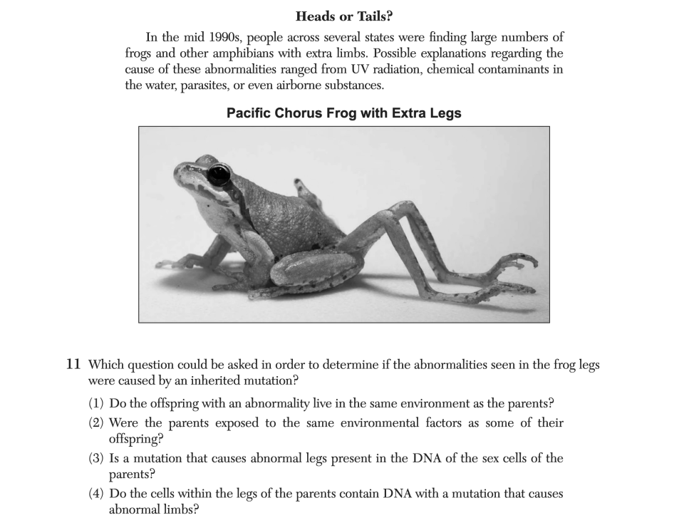 June 2025 Biology Regents question 11, Heads or Tails? cluster