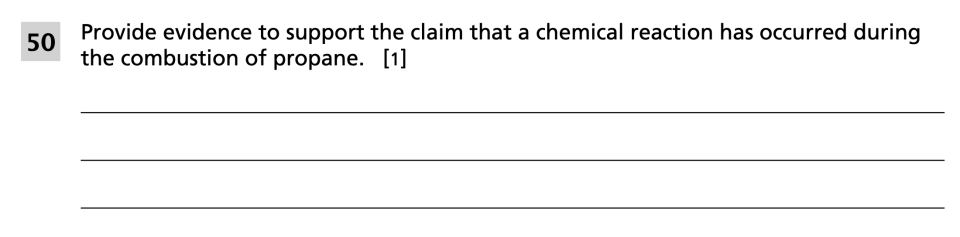 Spring 2024 Grade 8 Science Test question 50, The Chemistry of Propane cluster